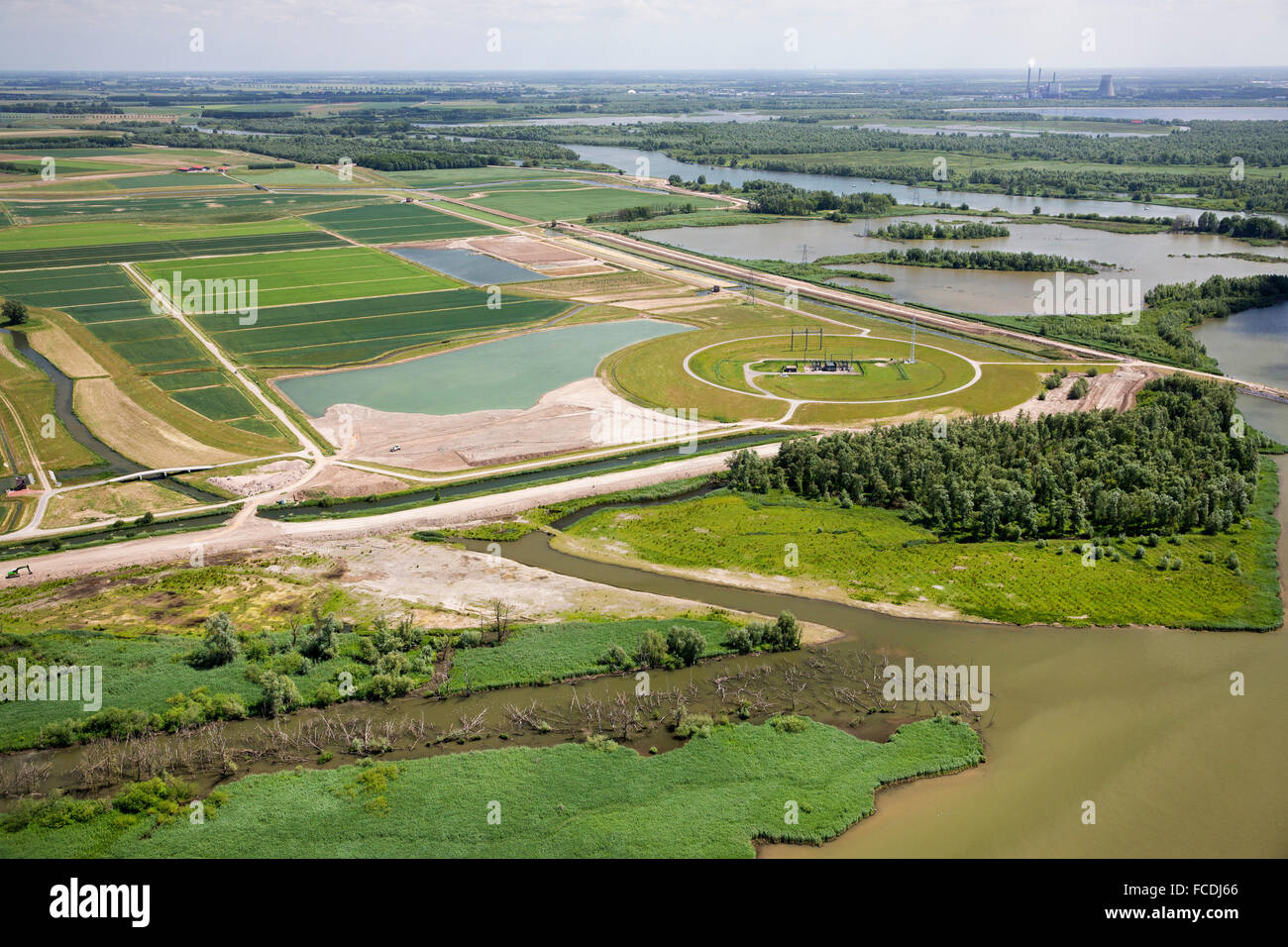 Netherlands, Werkendam, Biesbosch National Park. Fresh water tidal area. Aerial Stock Photo