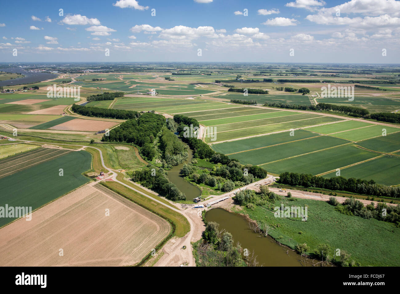Netherlands, Werkendam, Biesbosch National Park. Fresh water tidal area. Biesbosch Museum. Aerial Stock Photo
