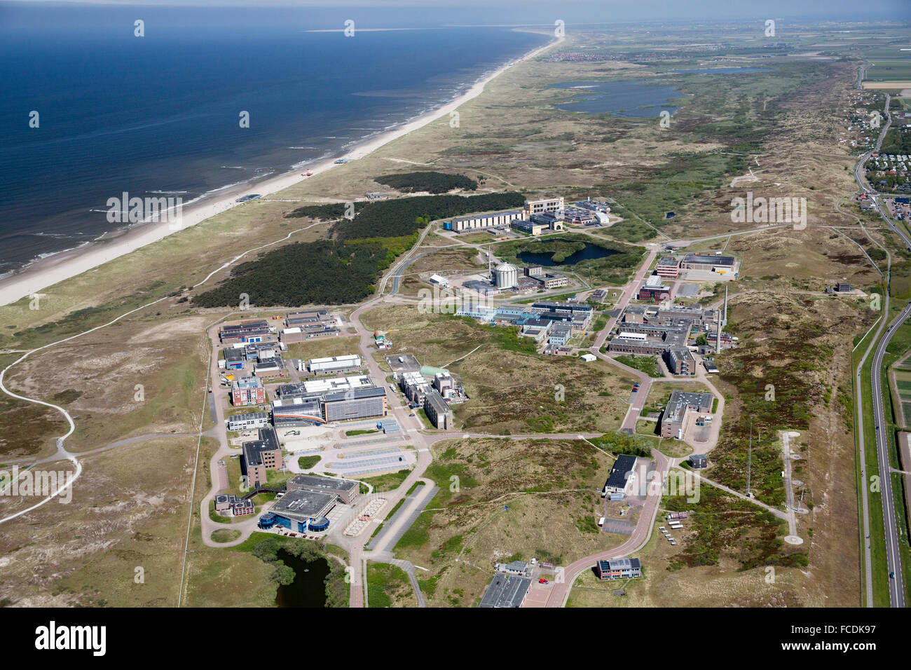 Netherlands, Petten, Nuclear research reactors. The nuclear facilities supply medical isotopes. Aerial Stock Photo