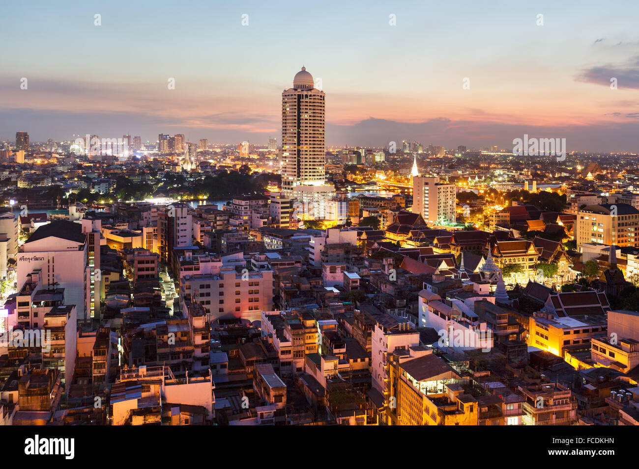 City view, River Park Condominium, tower at Menam Chao Phraya, dusk, panoramic view from Grand