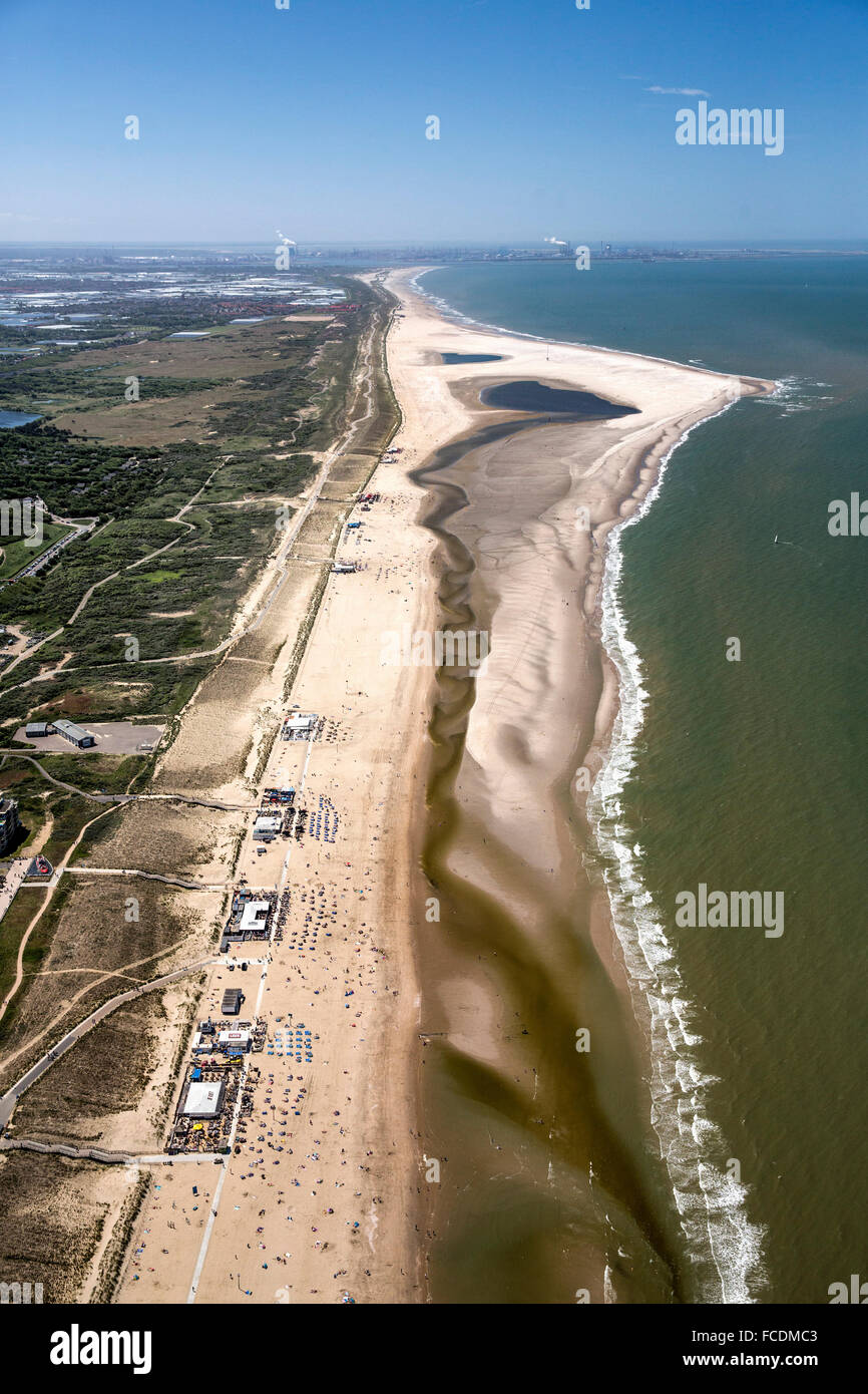Netherlands, Ter Heijde, The Sand Motor, a method for coastal protection. Aerial Stock Photo