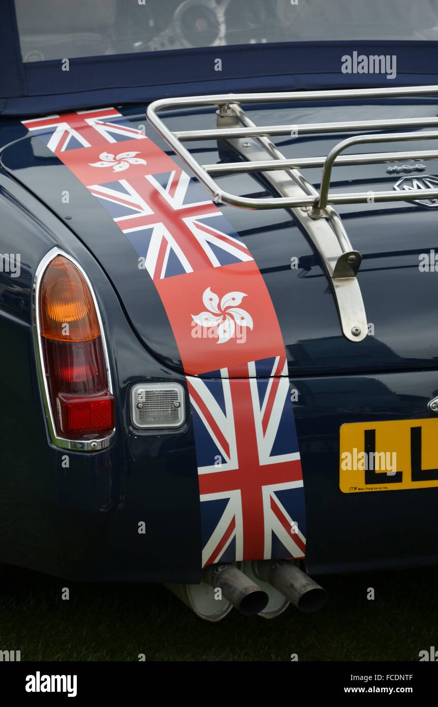 Sports Car bumper with flags Stock Photo Alamy