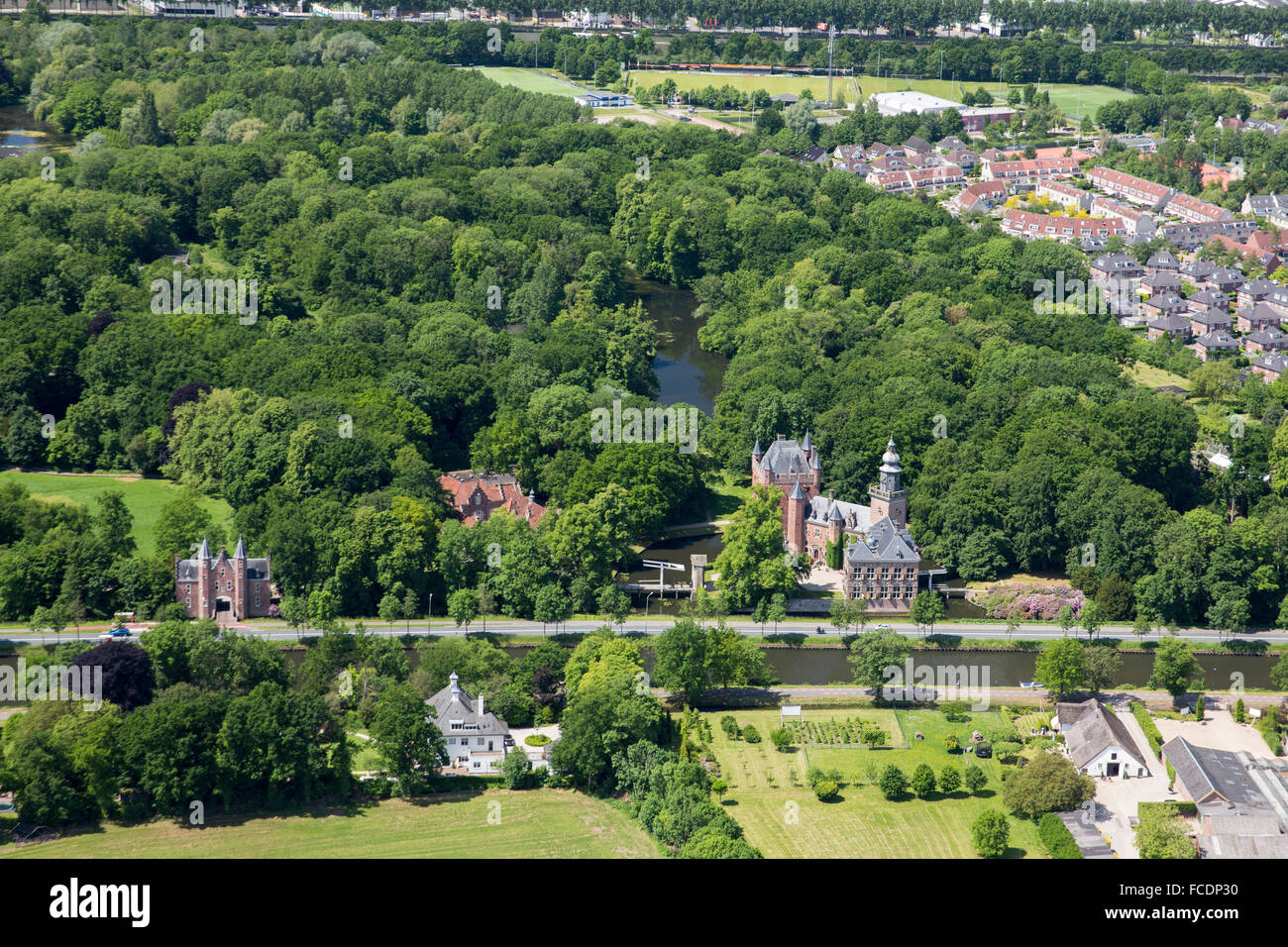 Netherlands, Breukelen, Aerial view of castle Nyenrode or Nijenrode and park. Home to the Nyenrode Business University Stock Photo