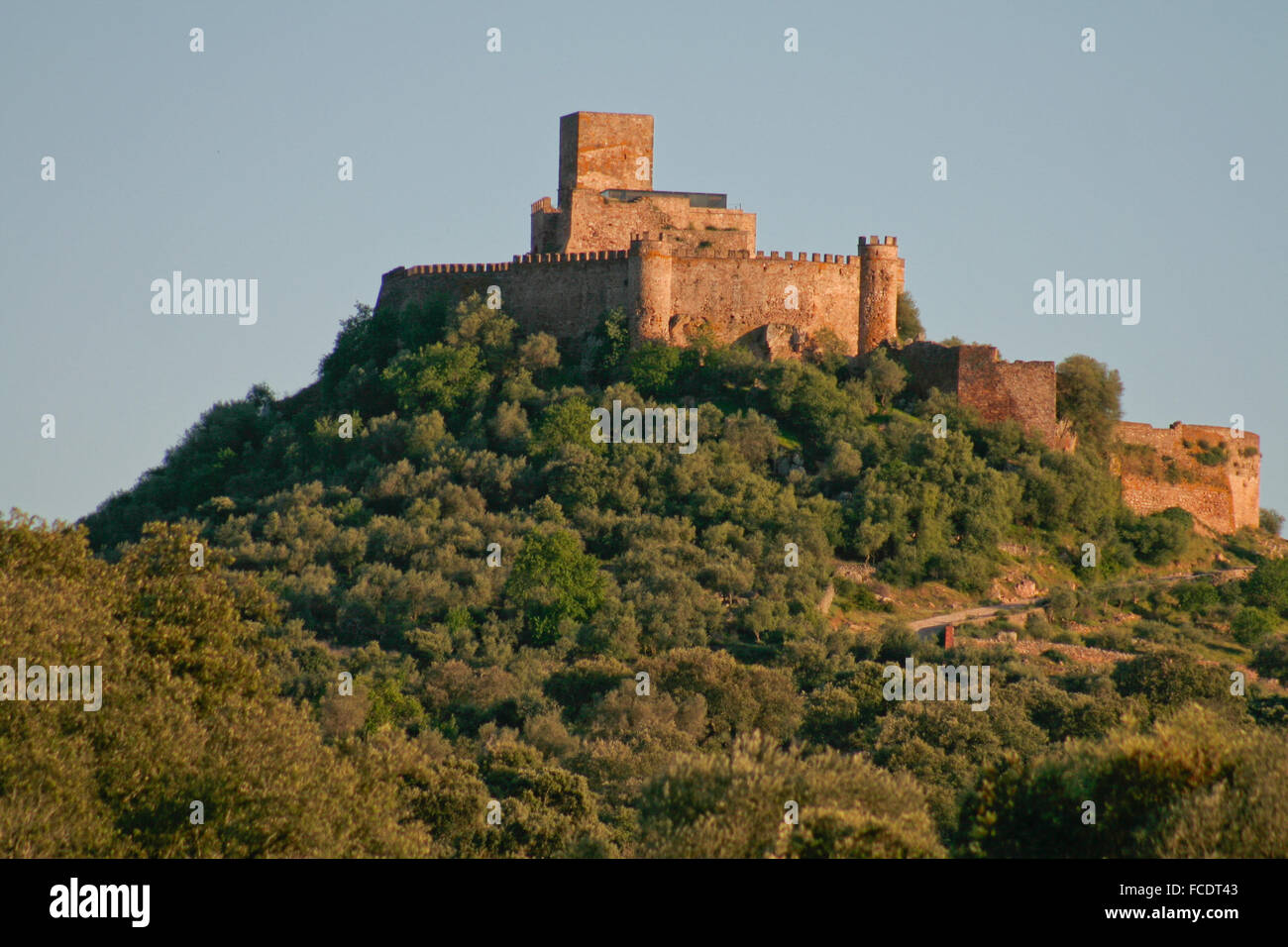 Alconchel castle from Alor mountains, Extremadura, Spain Stock Photo