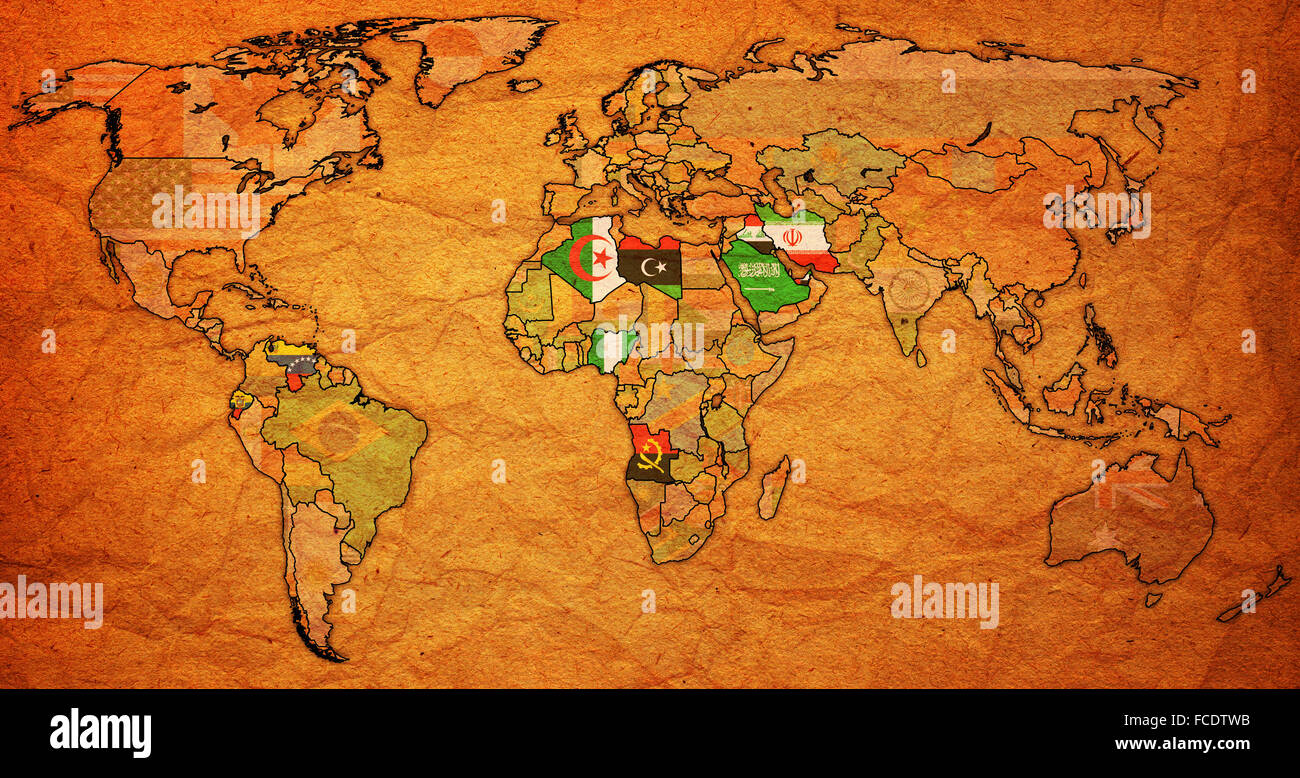 Opec Countries On World Map Organization Of The Petroleum Exporting Countries On World Map With  National Borders Stock Photo - Alamy