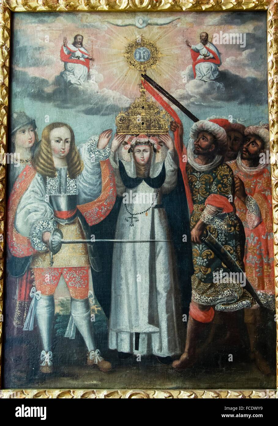Painting celebration of the Eucharist with the Holy Trinity 18th century, anonymous.Pedro de Osma museum. Lima. Perú. Stock Photo