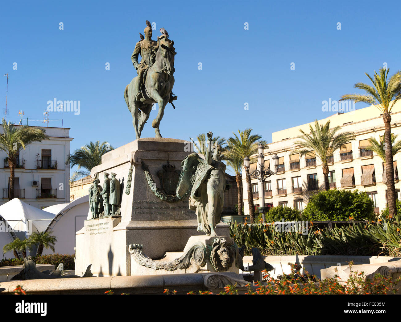 Statue of General Miguel Primo de Rivera, Plaza del Arenal, Jerez de la Frontera, Spain Stock Photo