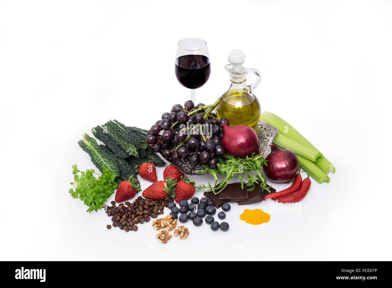 Healthy diet food ingredients for the sirtfood diet Stock Photo