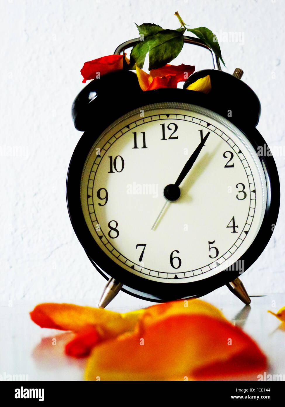 Old Alarm Clock Against Wall Stock Photo Alamy