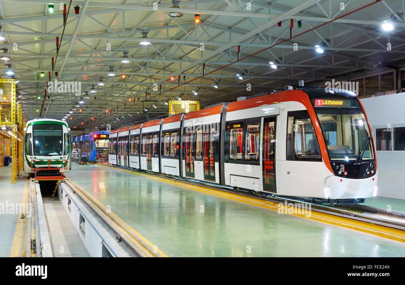 Assembly workshop trams. Manufacture of trains Stock Photo - Alamy