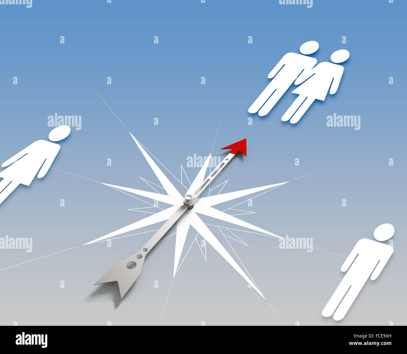 Conceptual image of compass directing at symbol of people Stock Photo ...