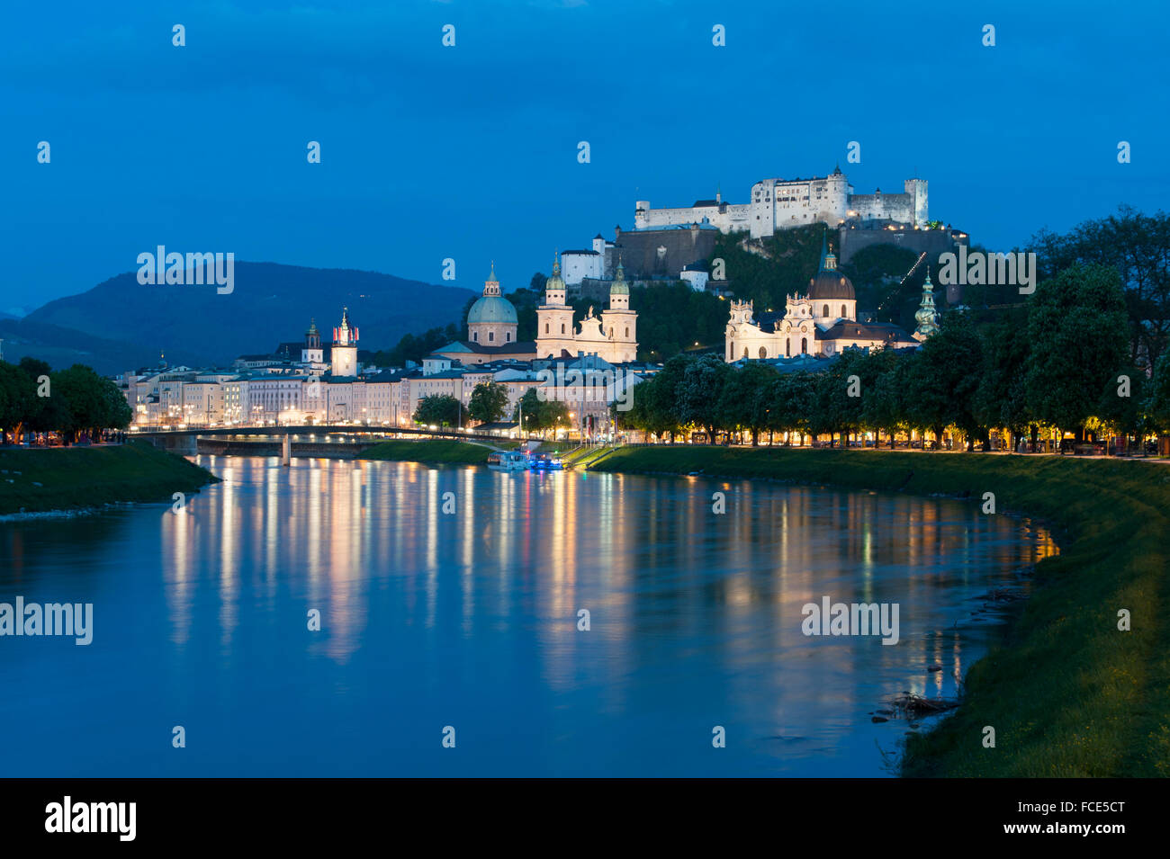 Hohensalzburg Fortress, the historic center of the city of Salzburg, a UNESCO World Heritage Site, Austria Stock Photo