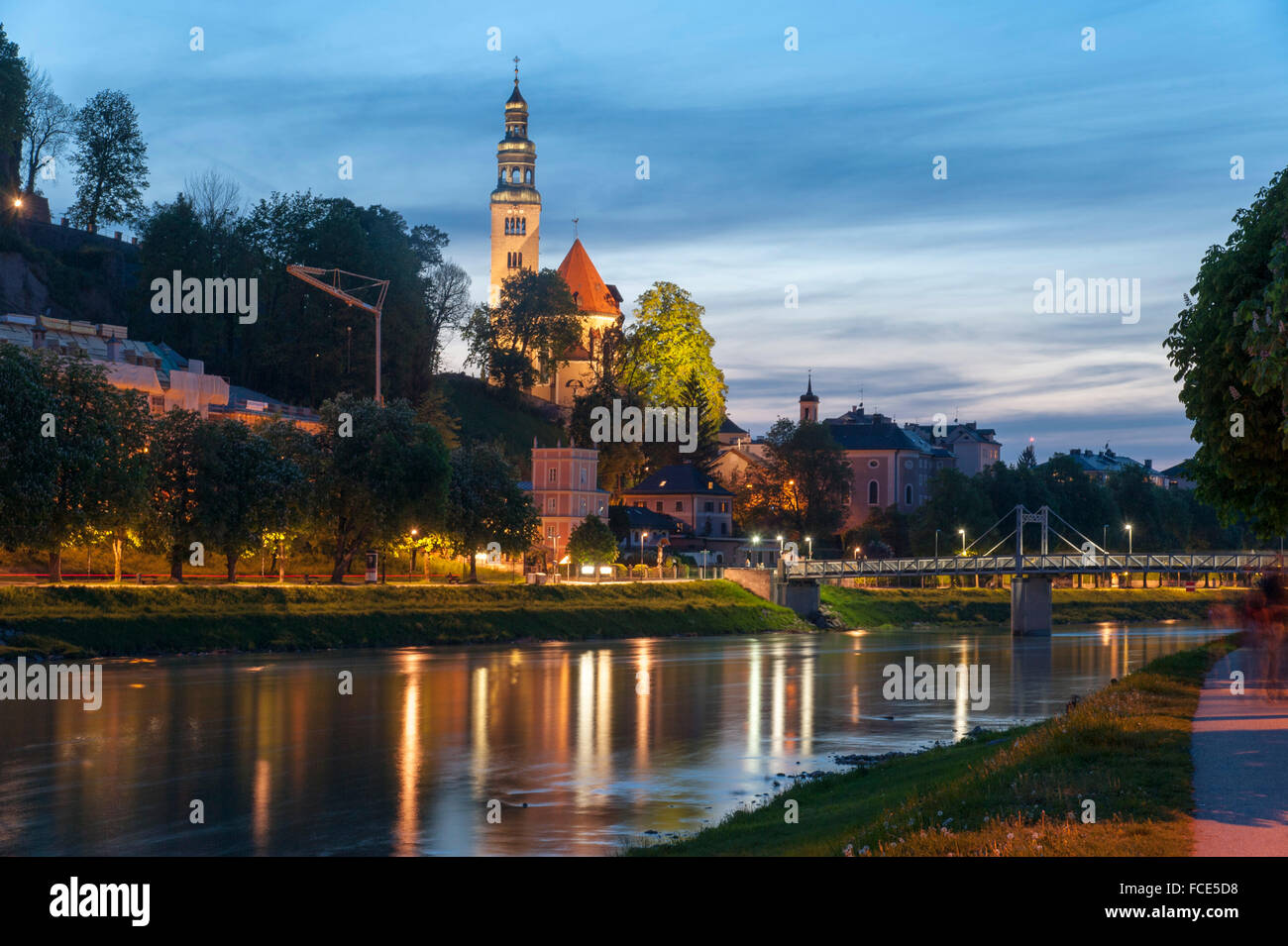 Müllner church at dusk, the historic center of the city of Salzburg, a UNESCO World Heritage Site, Austria Stock Photo