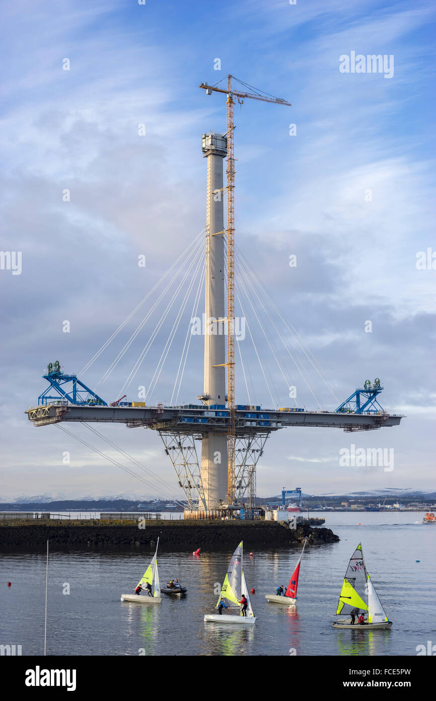 The South Tower of the Queensferry Crossing bridge under construction. Edinburgh, Scotland.  As of 17th January 2016 Stock Photo