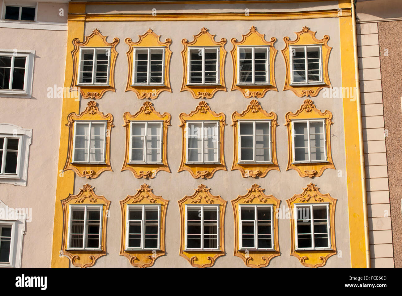 Mozart's birthplace, Getreidegasse, the historic center of the city of Salzburg, a UNESCO World Heritage Site, Austria Stock Photo