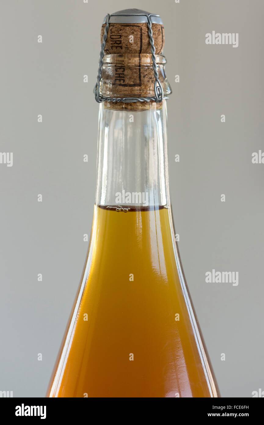 France, Normandy, cider bottle with cork Stock Photo Alamy