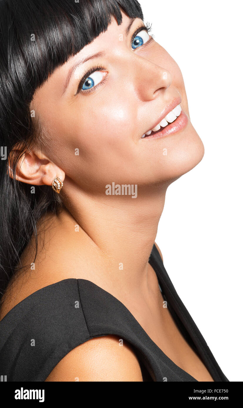 Portrait of a beautiful smiling young woman on a white background Stock Photo