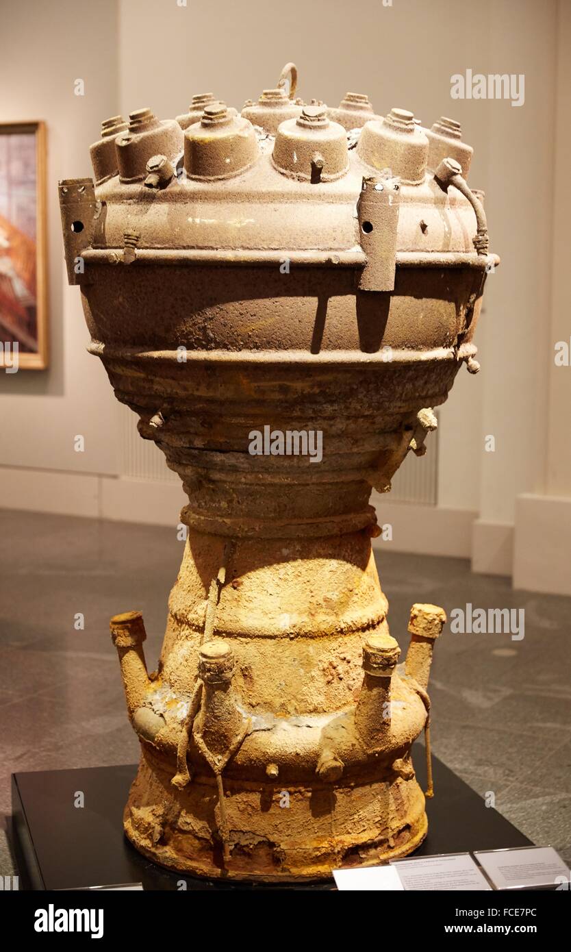 Combustion Chamber of a V2 rocket as found, Deutsches Historisches Museum, Berlin, Germany Stock Photo