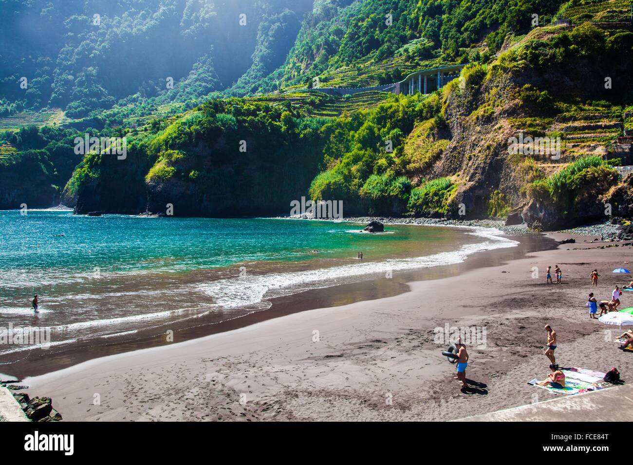 Madeira island, black beach Seixal Stock Photo - Alamy