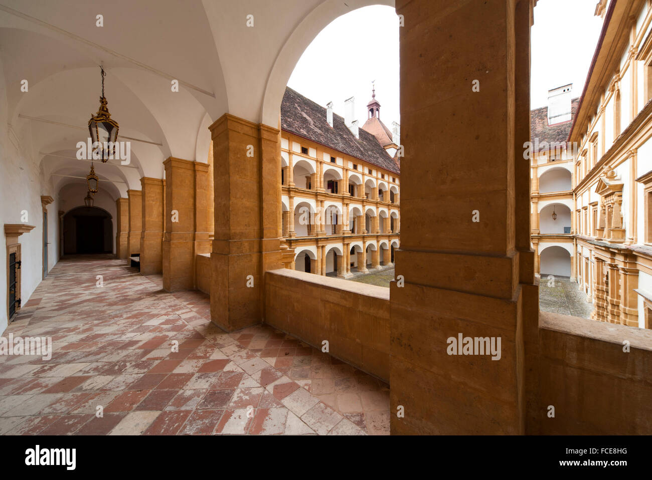 Renaissance court with arcades, UNESCO World Heritage Site city of Graz - Schloss Eggenberg, Styria, Austria Stock Photo