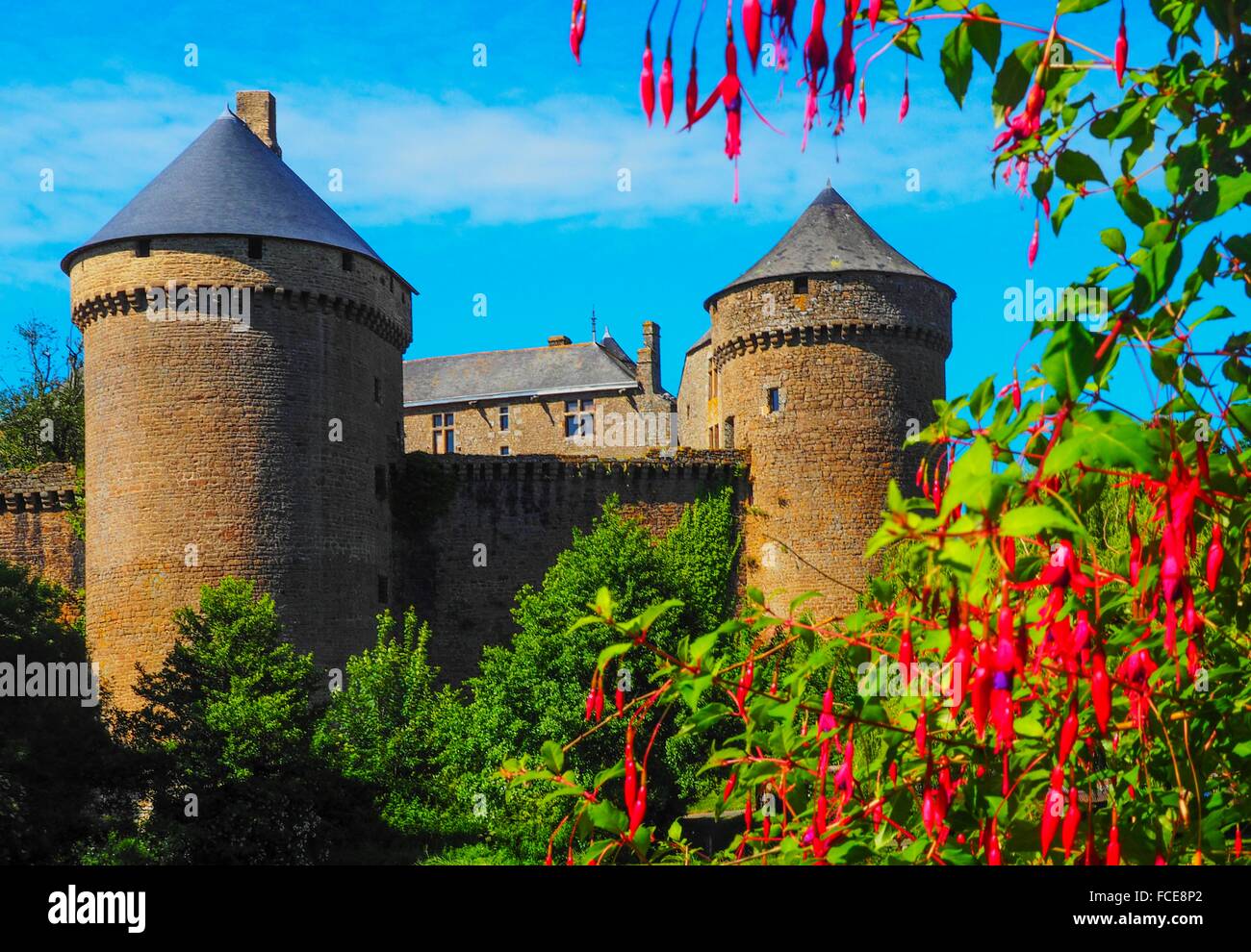 France- Pays de Loire- Mayenne- XII, XIVc. castle of Lassay les Chateaux. Stock Photo
