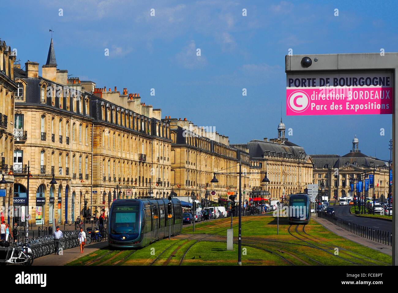 Tramways on the Quai Richelieu, Bordeaux, Gironde, Aquitaine, France Stock Photo