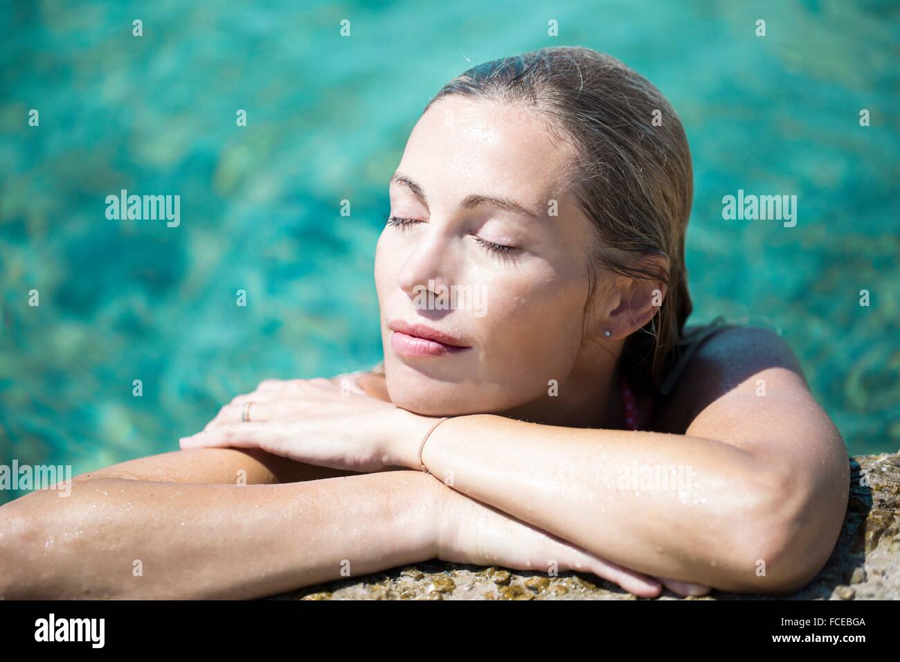 Woman water face swimming pool hi-res stock photography and images - Alamy