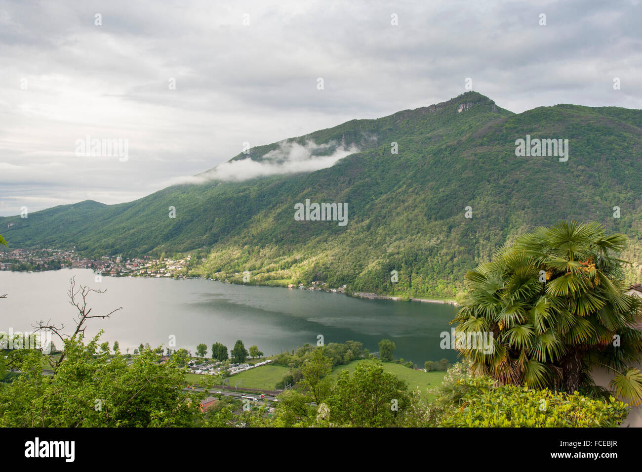 Lake Lugano, overlooking the Mount San Giorgio, UNESCO World Heritage Site Monte San Giorgio, Ticino, Switzerland Stock Photo