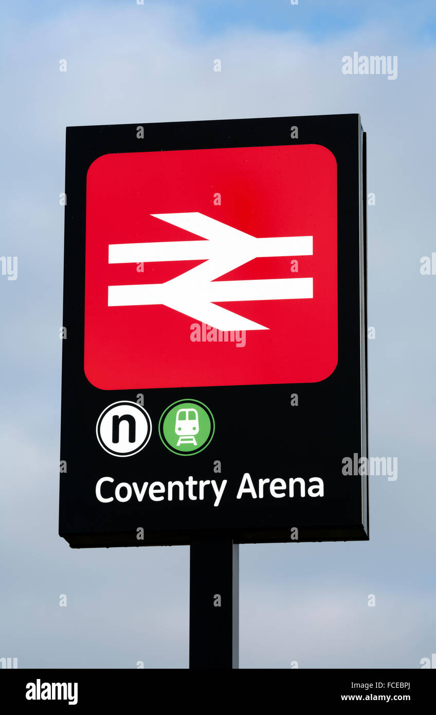 Coventry Arena railway station sign, Coventry, UK Stock Photo Alamy