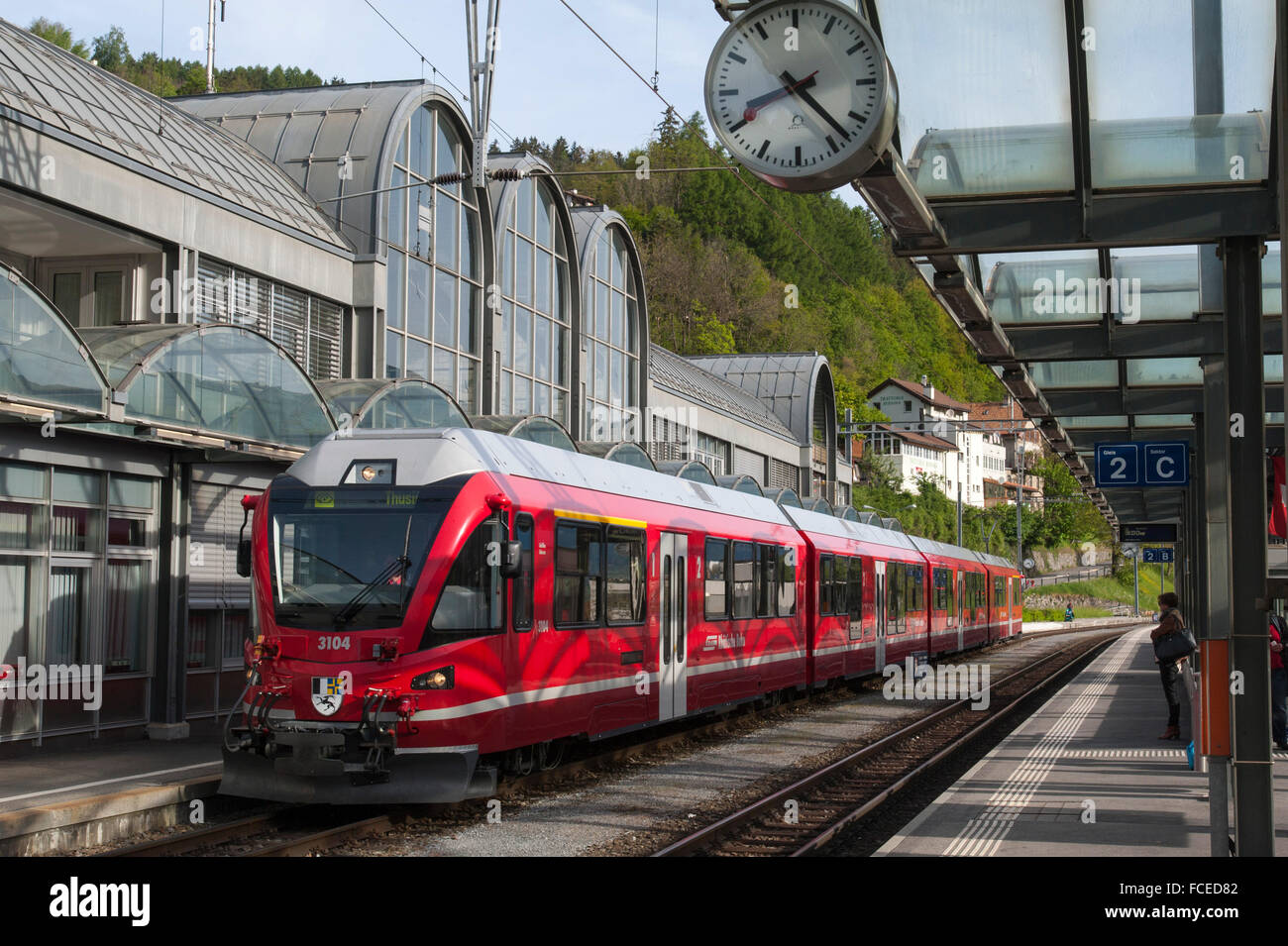 Thusis station, UNESCO World Heritage Site Rhaetian Railway in the Albula, Kanton Graubünden, Switzerland Stock Photo