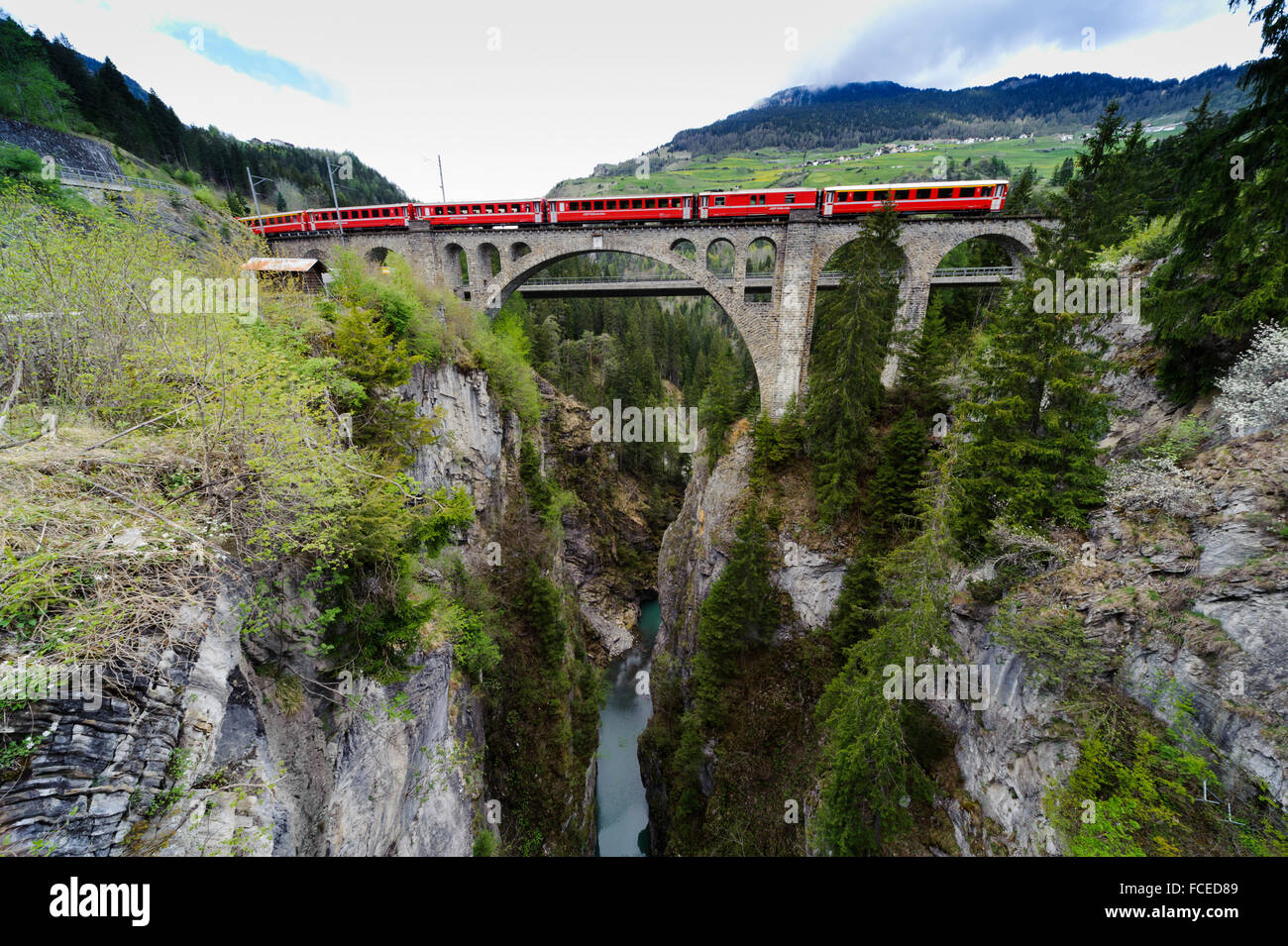 Solis Viaduct, UNESCO World Heritage Site Rhaetian Railway in the Albula, Kanton Graubünden, Switzerland Stock Photo