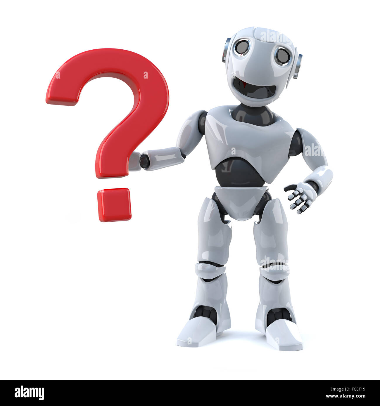 3d render of a robot with a question mark symbol Stock Photo - Alamy