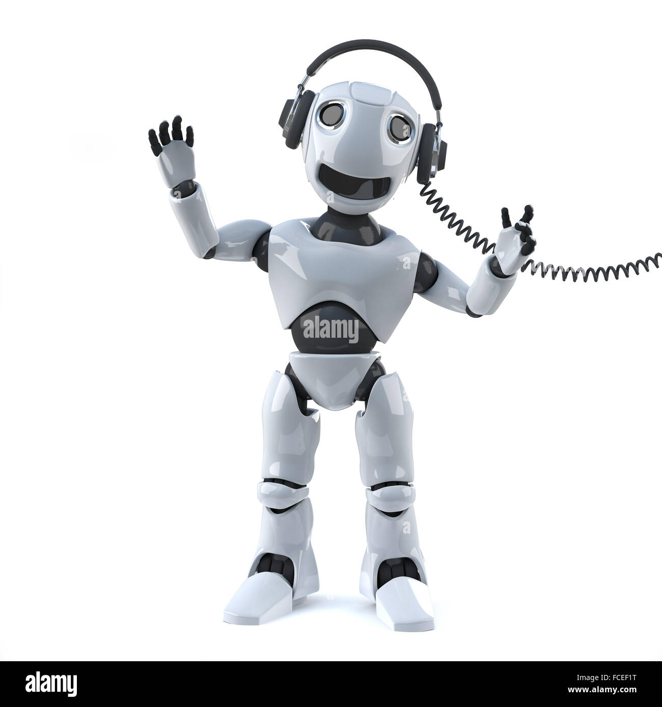 3d render of a robot wearing headphones. Stock Photo