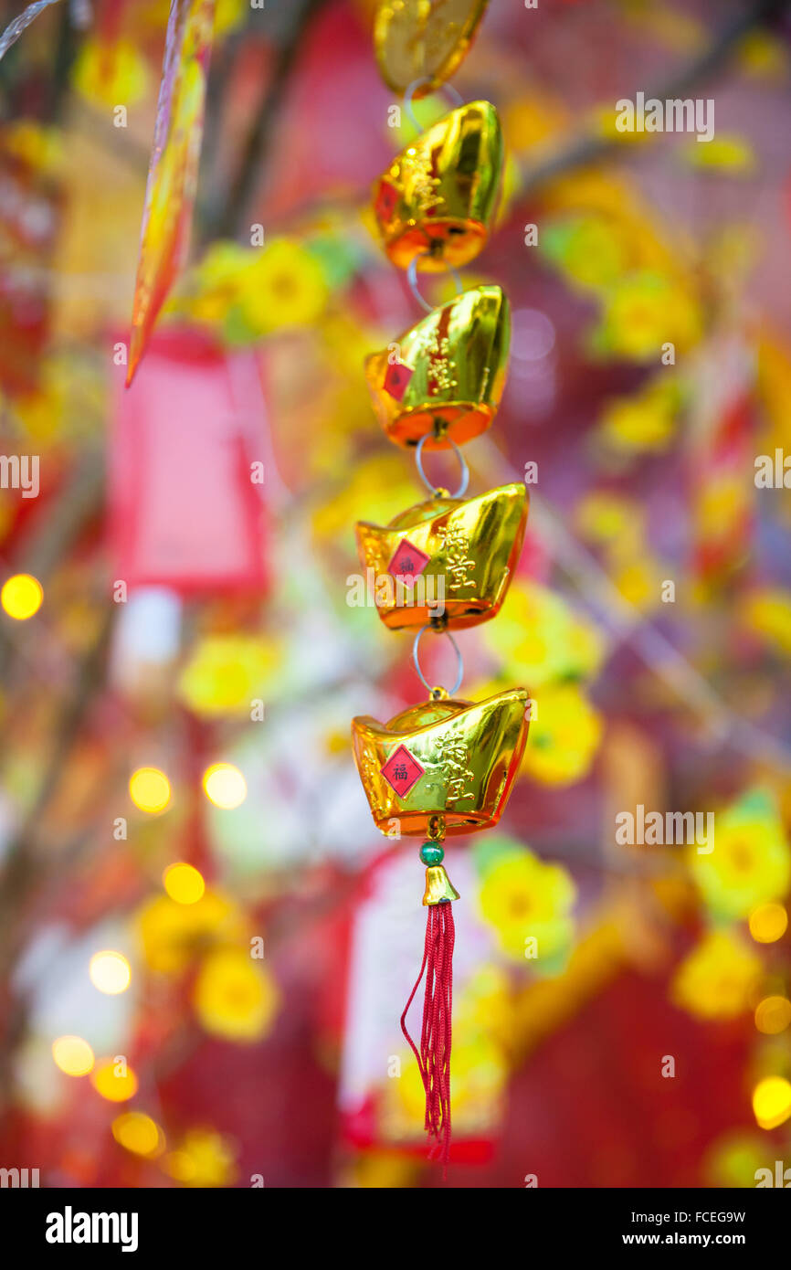 Chinese Lunar New Year ot Tet decorations on the street, Vietnam. Stock Photo