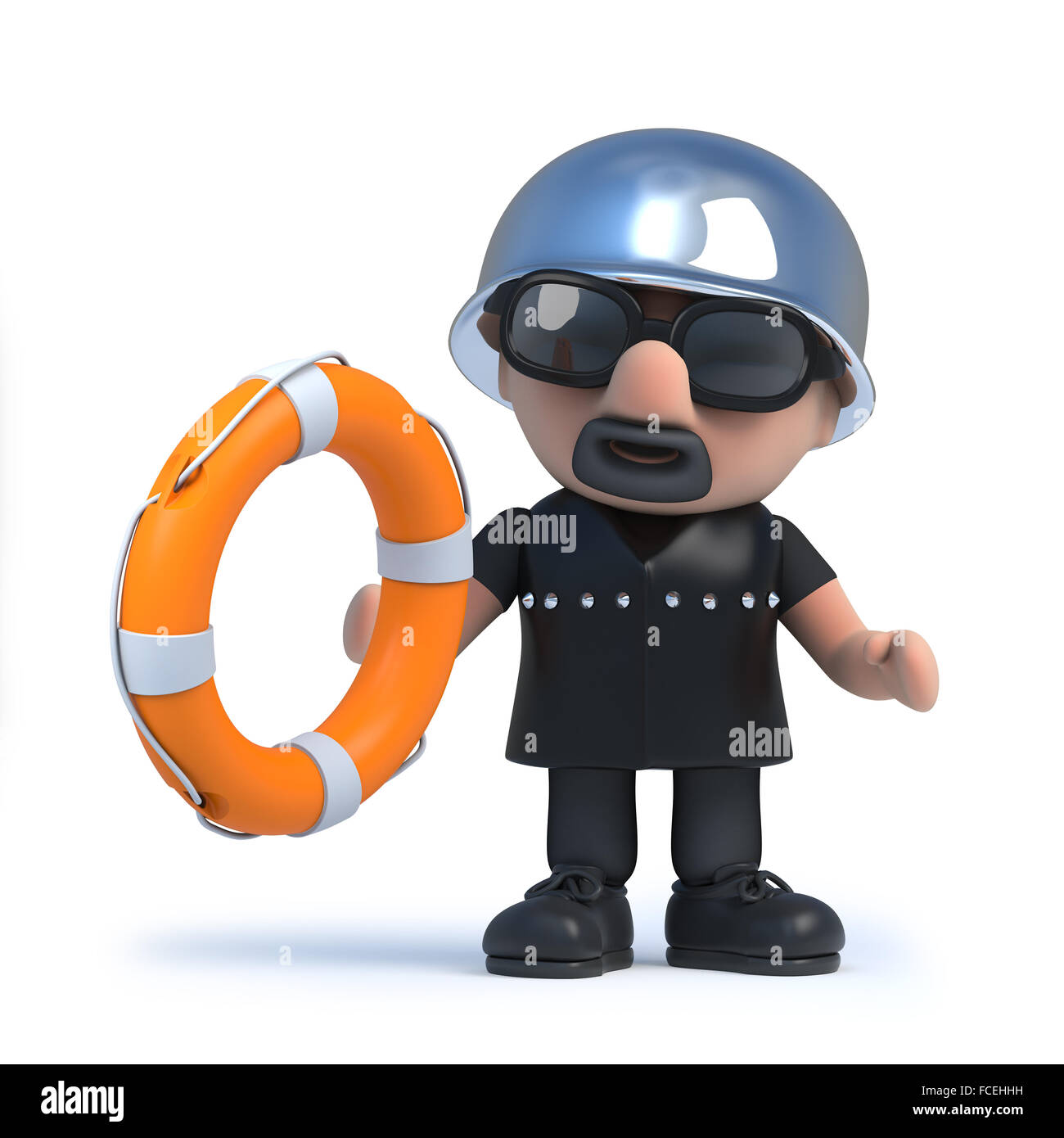 3d render of a biker holding a life ring Stock Photo