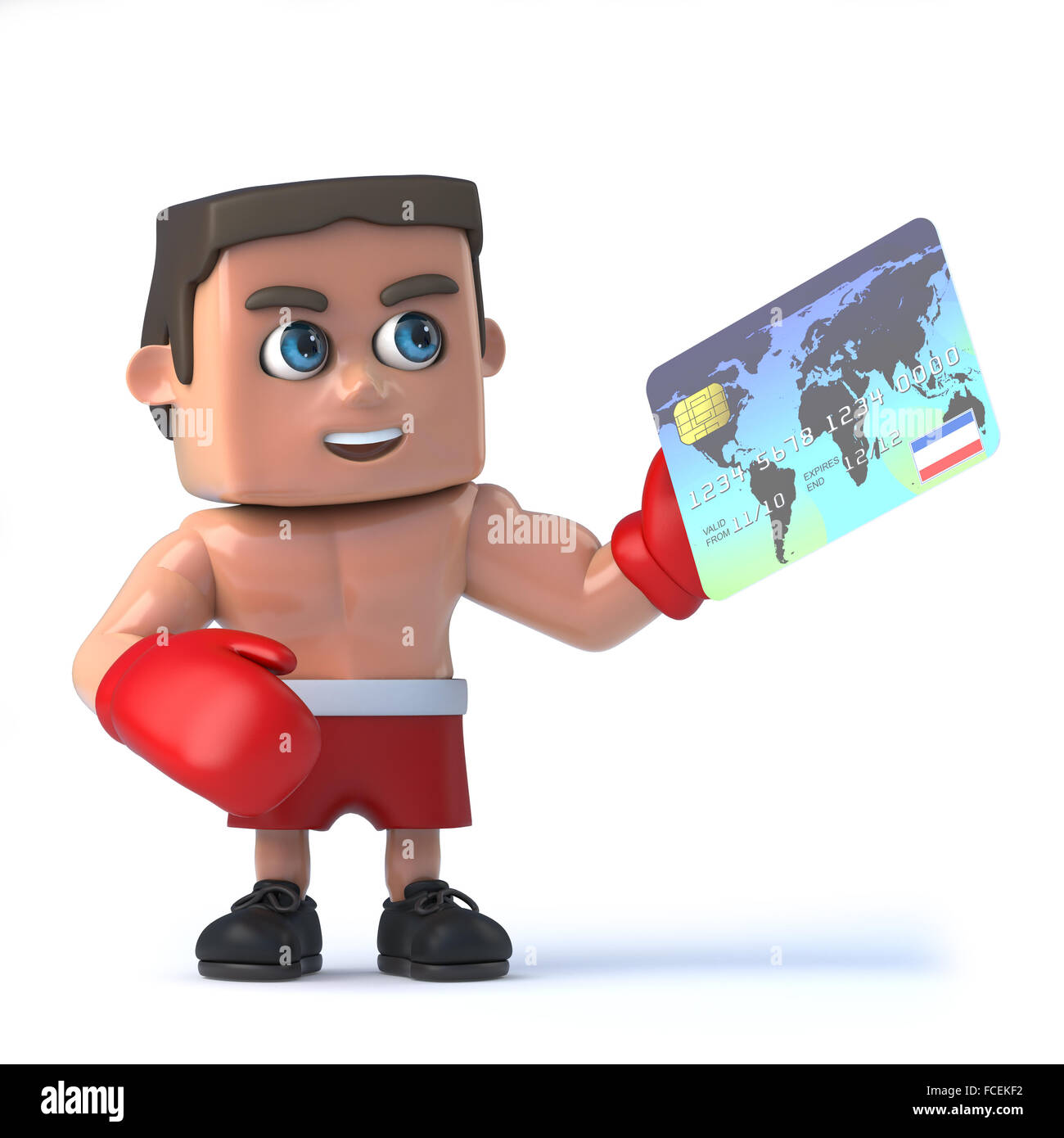 3d render of a boxer holding a debit card Stock Photo - Alamy