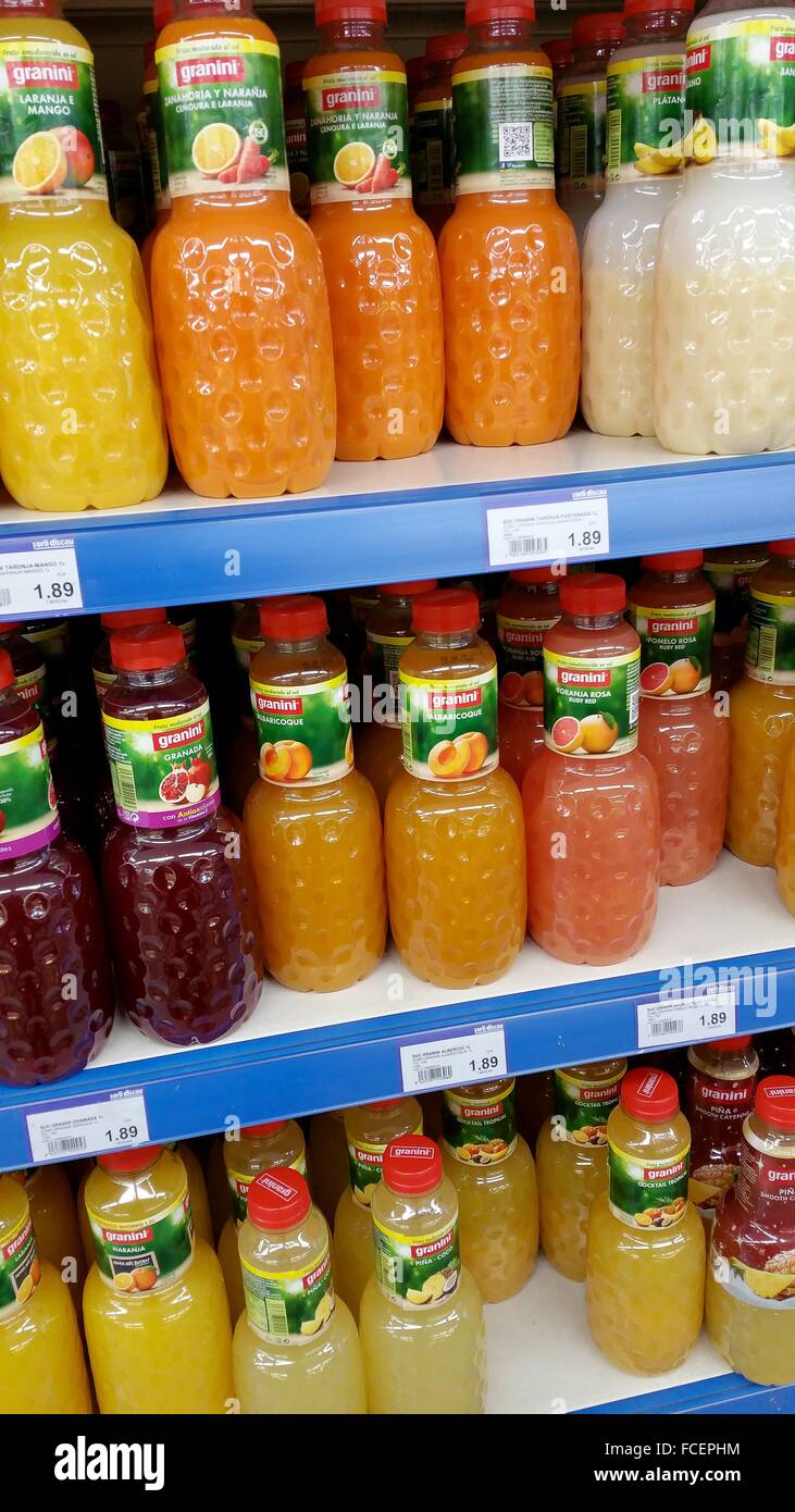 Fruit juices for sale in a supermarket Stock Photo Alamy