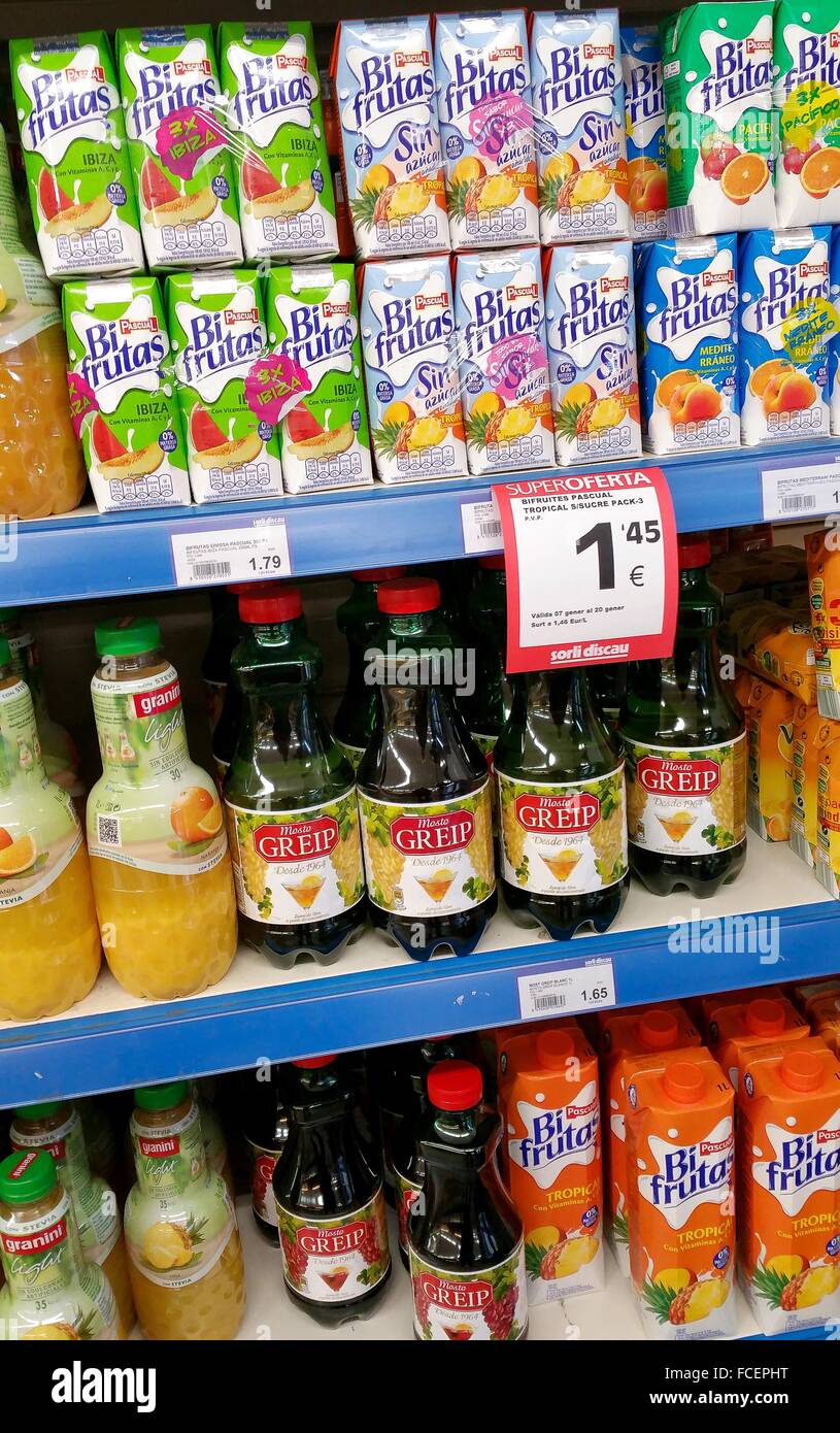 Fruit juices for sale in a supermarket Stock Photo Alamy