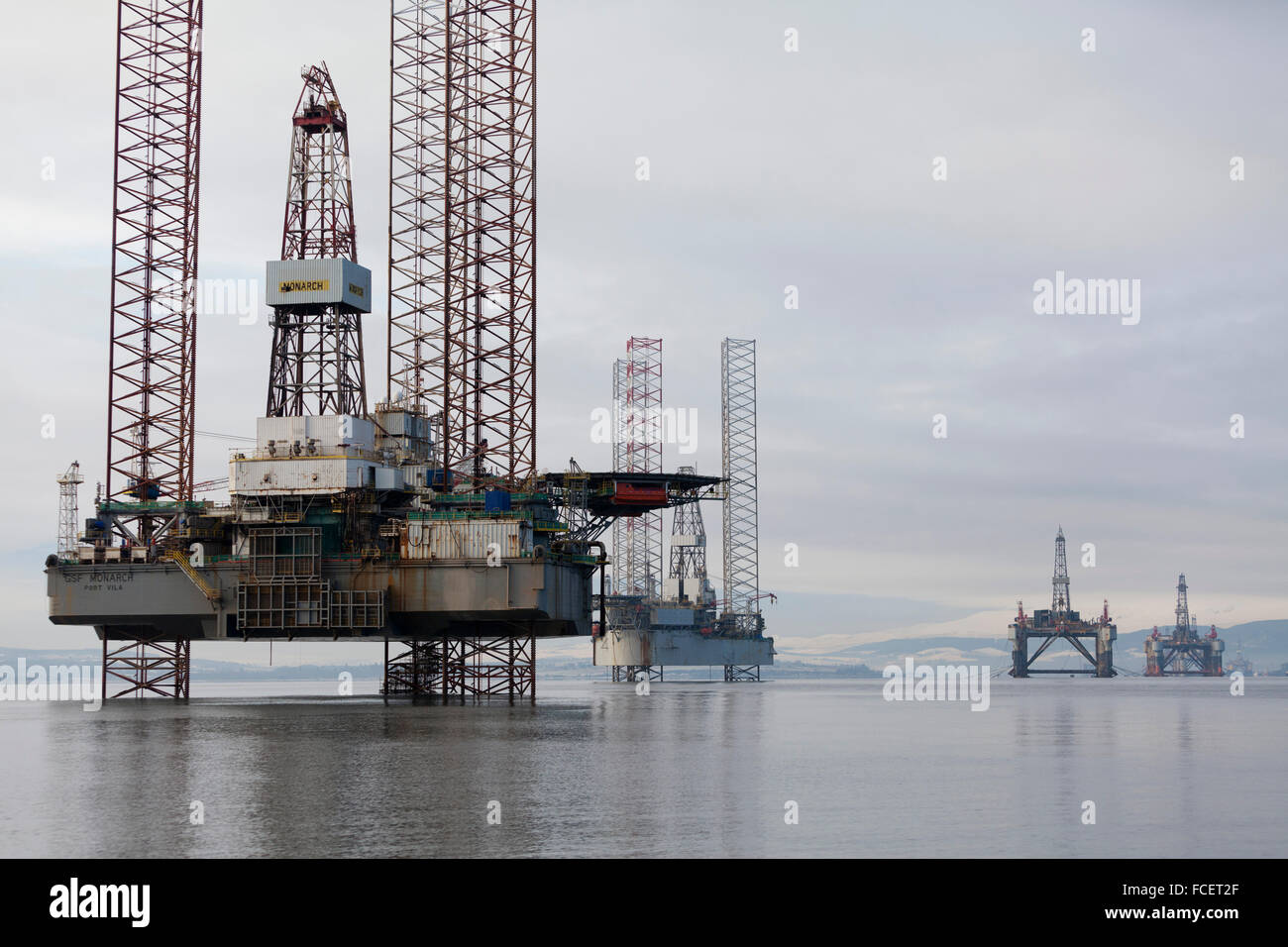 Oil rigs in the Cromarty Firth, Scotland Stock Photo
