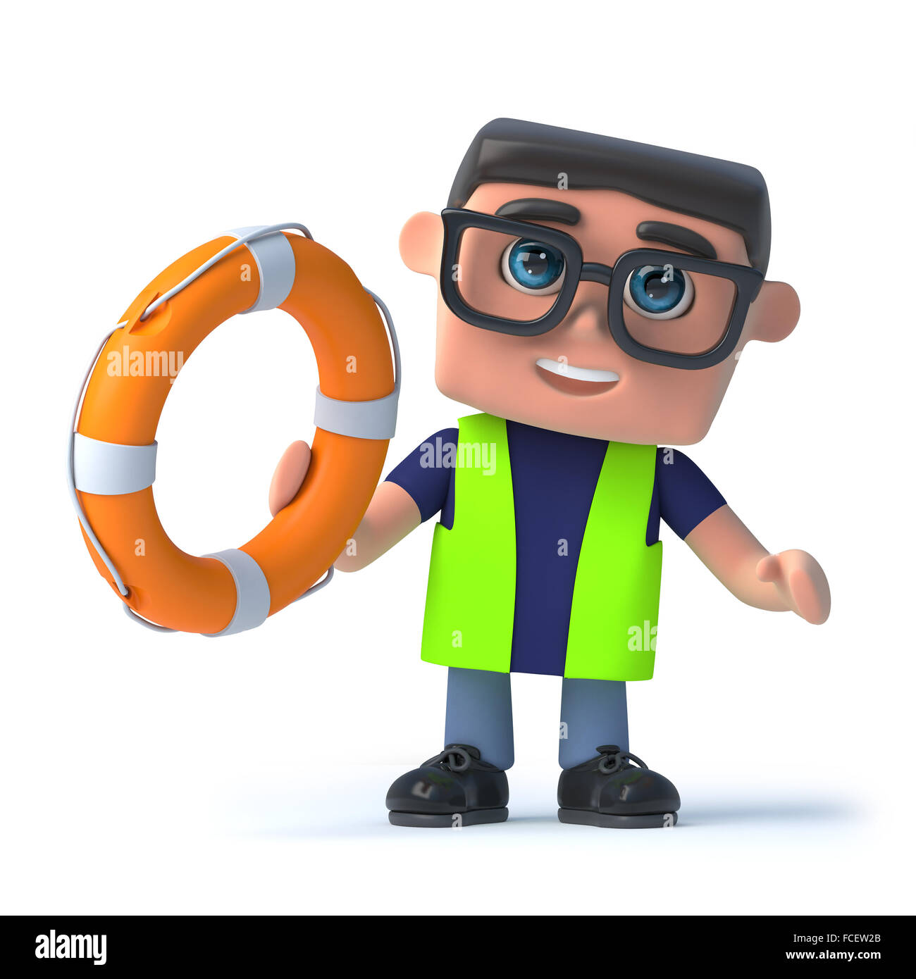 3d Health and safety man holding a lifering. Stock Photo