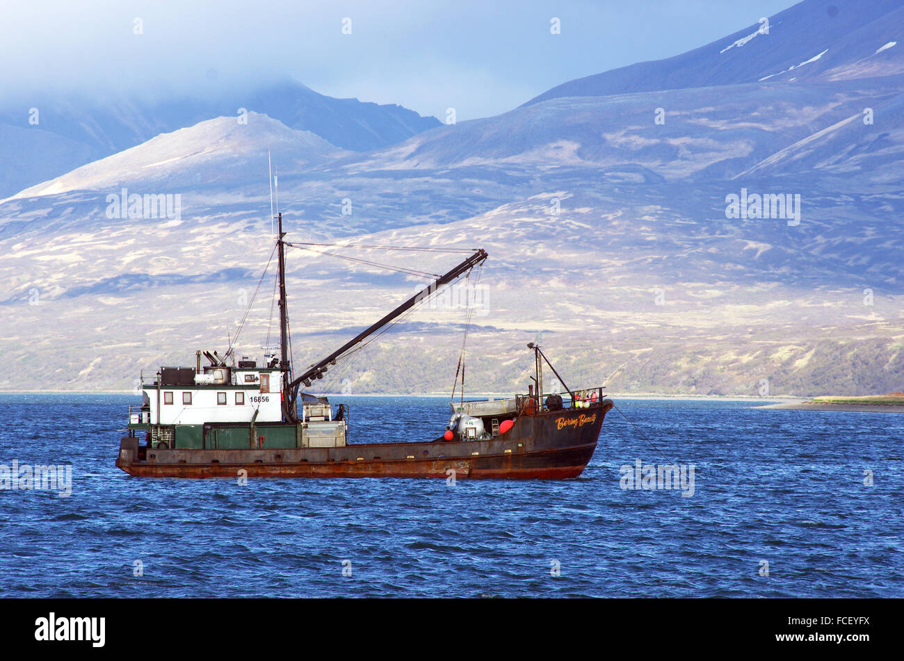 A old boat built in the 1940's anchored up near Togiak Alaska during