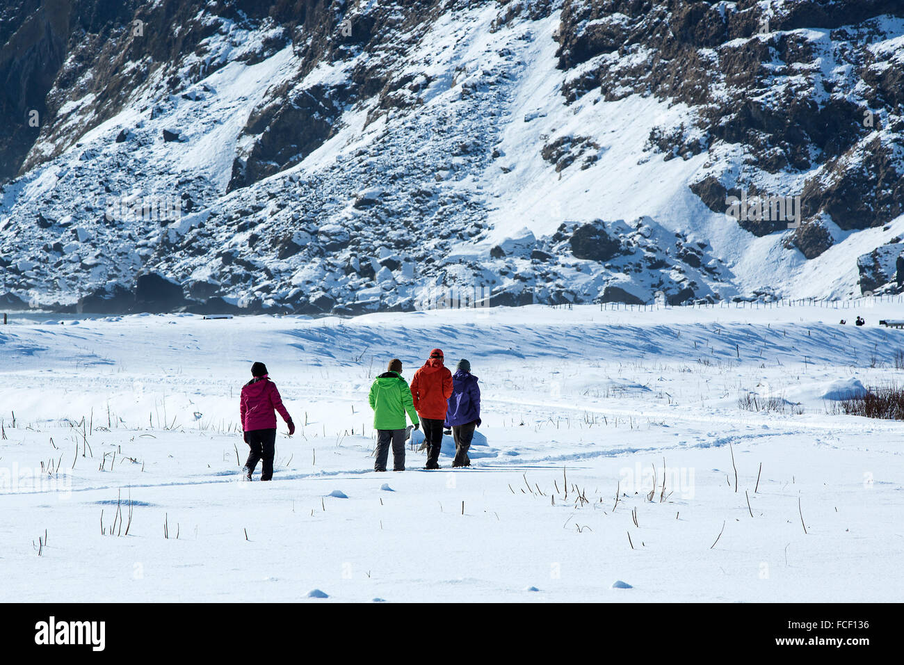 Tourists travel in South Iceland in wintertime Stock Photo