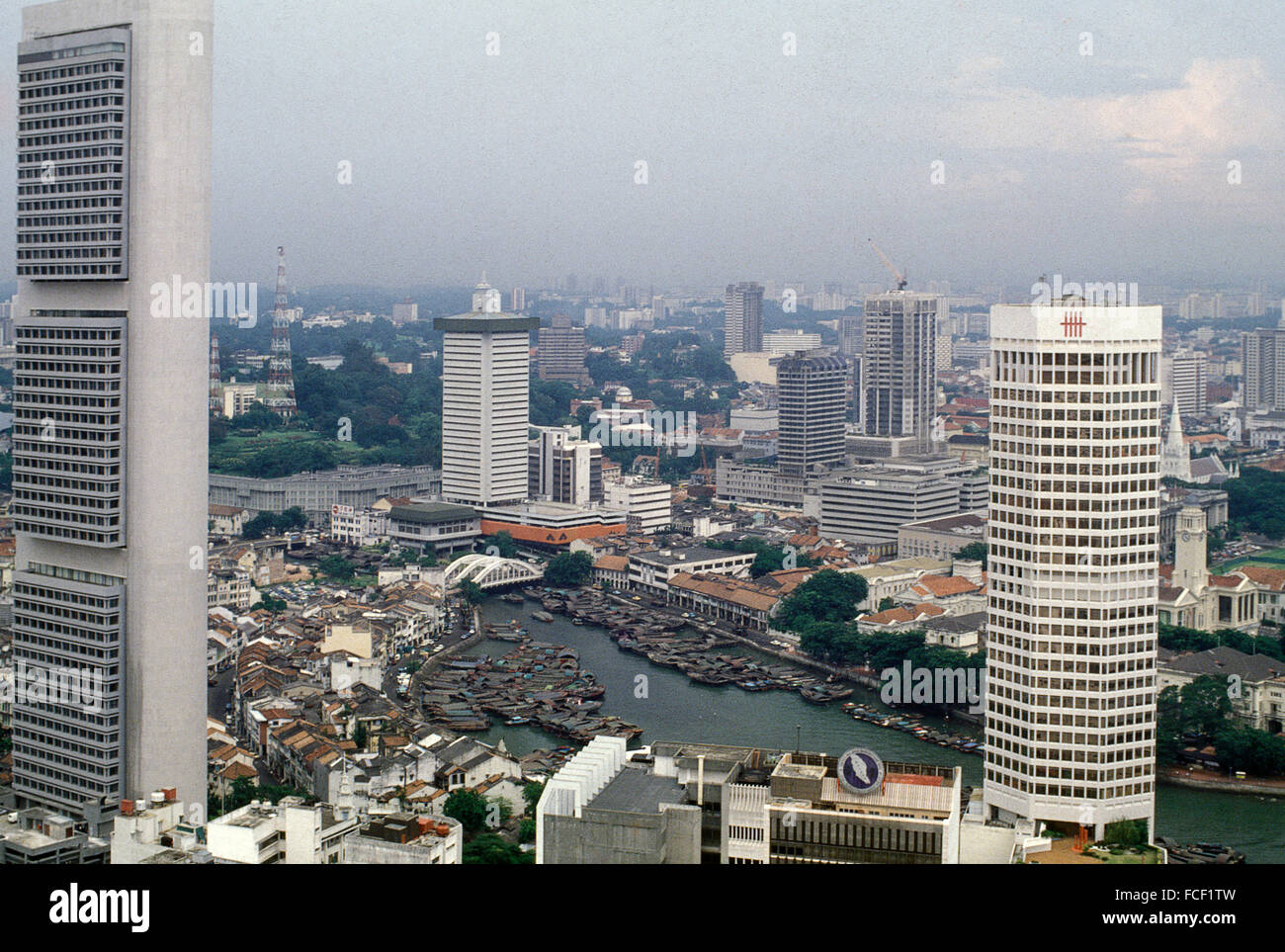 Old Singapore circa 1982  looking towards Singapore River Stock Photo