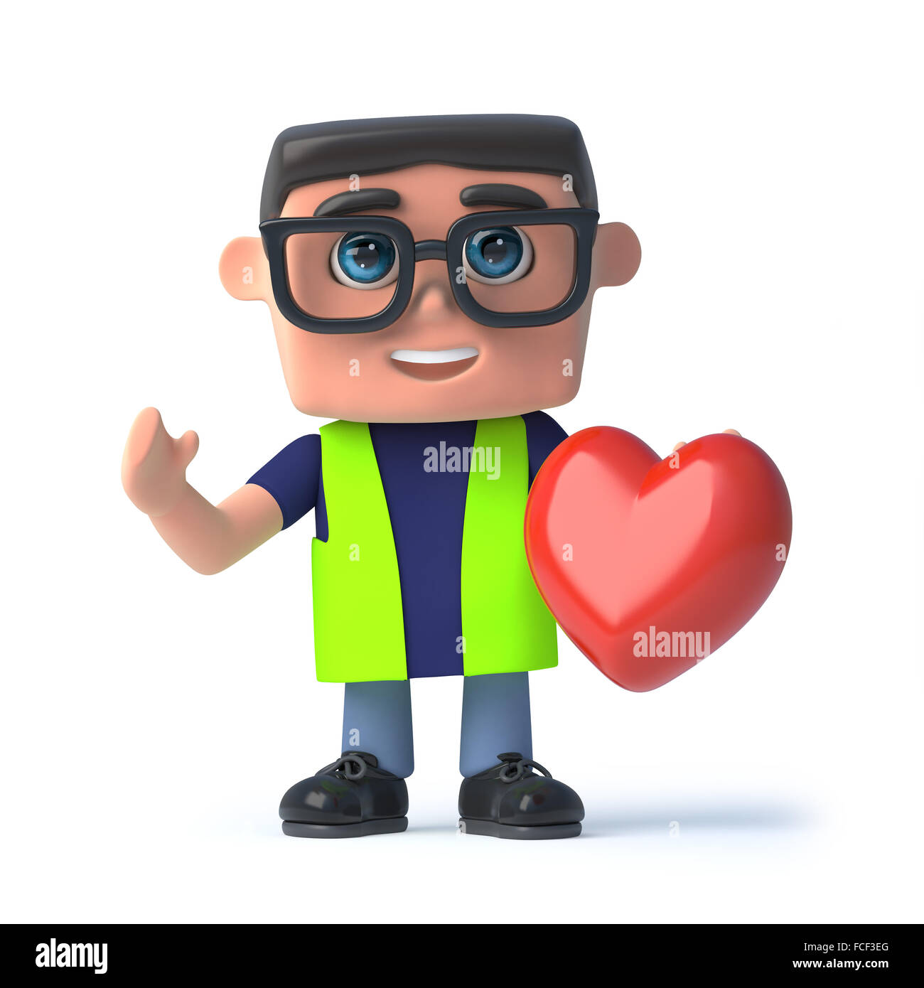 3d render of a health and safety man holding a red heart Stock Photo