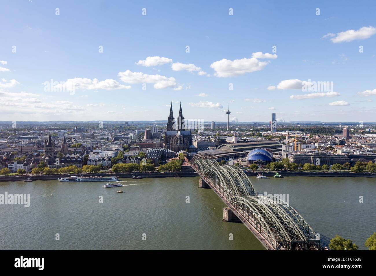 Germany: Cologne inner city with Cathedral and Hohenzollern Bridge. Photo from 27. September 2015. Stock Photo