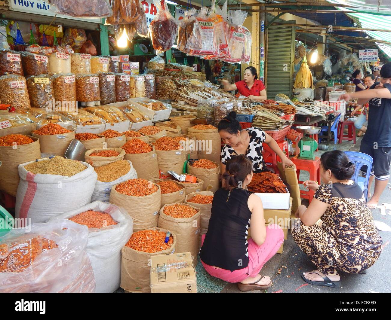 Fish, prawn and dried seafood at the Binh Tay Market in Saigon in Ho