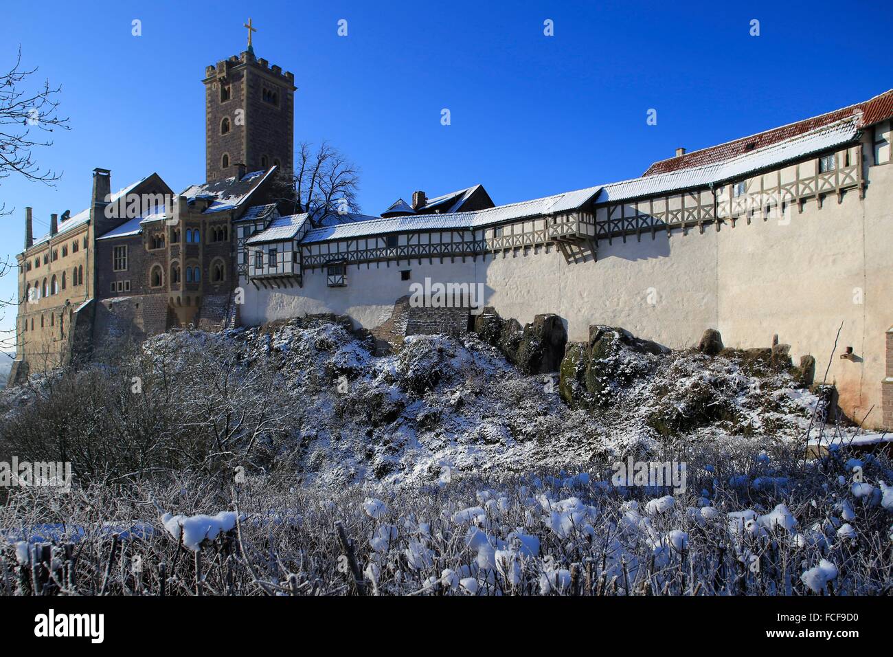 The Wartburg in Eisenach was founded around 1067. Since 1999 it is a World Heritage Site. The Wartburg became famous through the Thuringian countess Elisabeth and Martin Luther. Date: January 19, 2016 Stock Photo