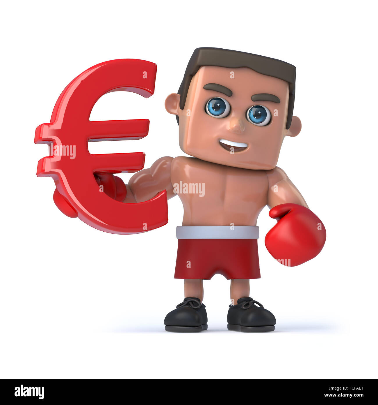 3d render of a boxer holding a red Euro currency symbol Stock Photo - Alamy