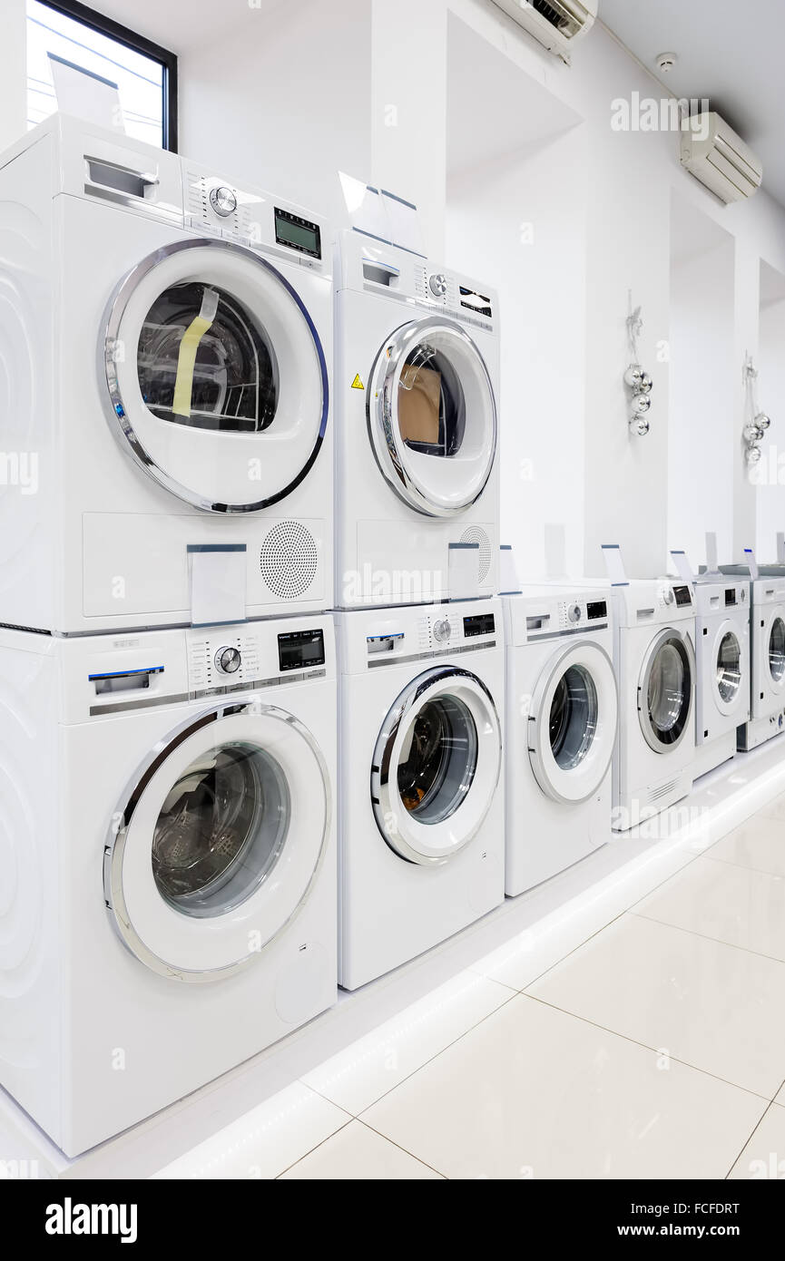 washing mashines in appliance store Stock Photo