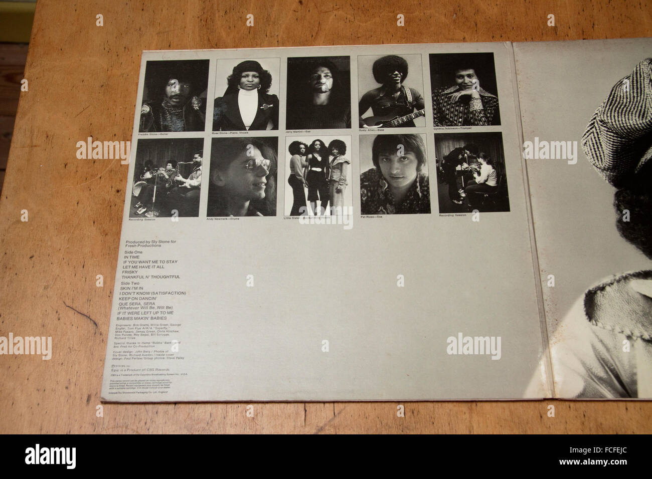 Gatefold interior of Sly and the Family Stone's sixth album Fresh Stock Photo